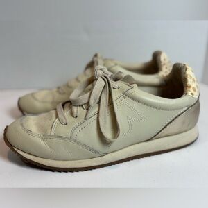Birdies Roadrunner Women’s Sneakers Size 8.5 Cream Beige Leather Gold Cheetah
